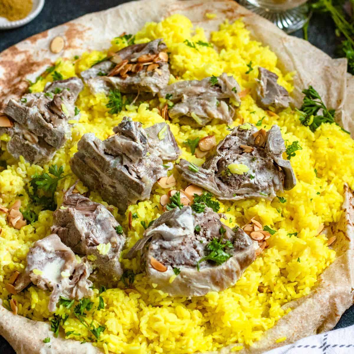 A plate of delicious Jordanian mansaf